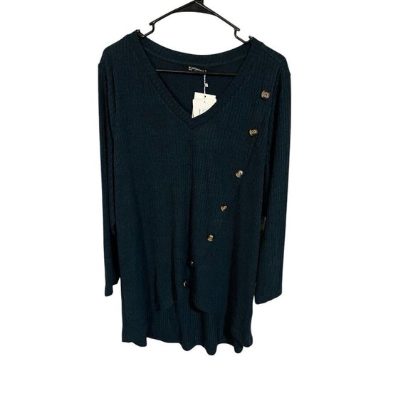 NWT bloomchic Women's 12 Ribbed Long Sleeve T-Shirt V-Neck Button Detail Ribbed - Picture 1 of 4